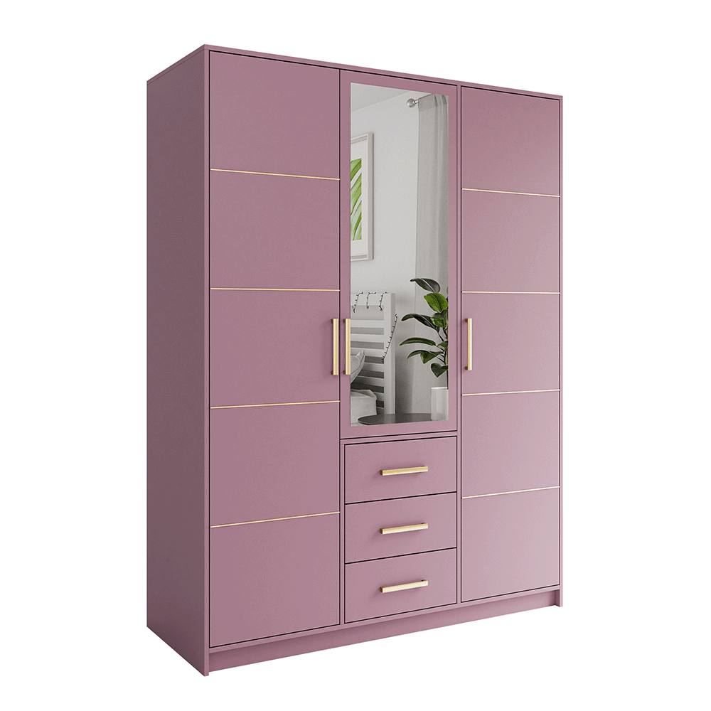 Plum Mirrored Hinged Door Wardrobe 149cm HAMPTON D3 Plum Mirrored Hinged Door Wardrobe 149cm HAMPTON D3