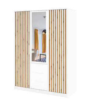 White Mirrored Hinged Door Wardrobe 149cm – HAMPTON LUX D3