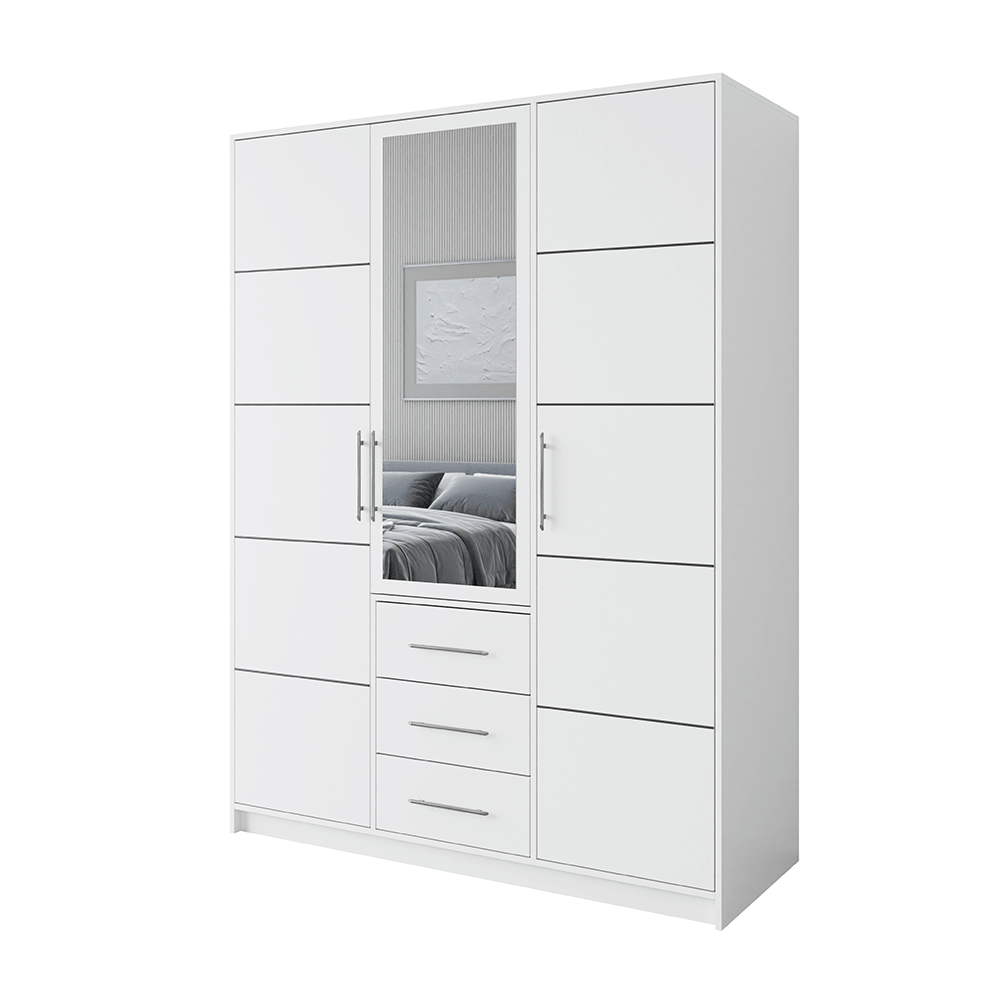 Wardrobe HAMPTON D3 White + Mirror