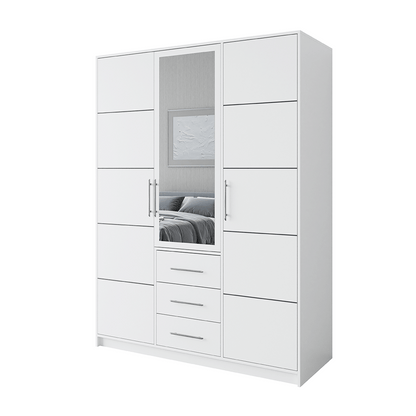 White Mirrored Hinged Door Wardrobe 149cm – HAMPTON D3