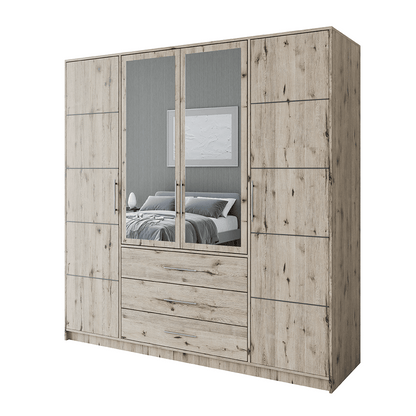 Oak Wellington Mirrored Hinged Door Wardrobe 196cm – HAMPTON D4