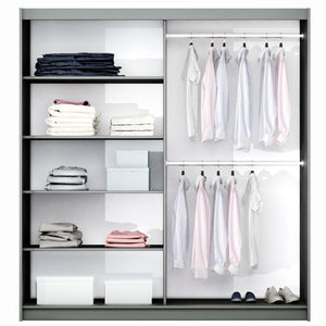 Graphite Mirrored Sliding Door Wardrobe 200cm – FINLEY