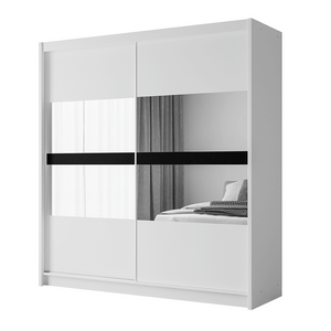 White Mirrored Sliding Door Wardrobe 203cm – DERBY