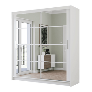 White Mirrored Sliding Door Wardrobe 203cm – NORWICH