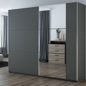 FINLEY 250cm Sliding Door Wardrobe Graphite+Mirror