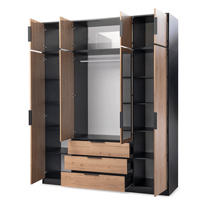 Wardrobe YORK D4 Black / Oak Viking + Mirror with extension