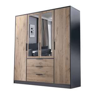 Wardrobe YORK D4 Black / Oak Viking + Mirror