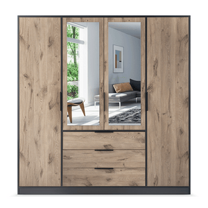 Wardrobe YORK D4 Black / Oak Viking + Mirror