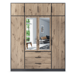 Wardrobe YORK D4 Black / Oak Viking + Mirror with extension