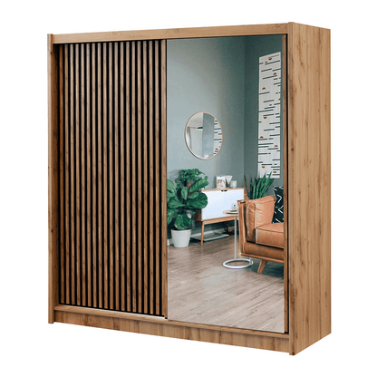 Wardrobe WINDSOR 203 Oak Wotan / Black + Mirror