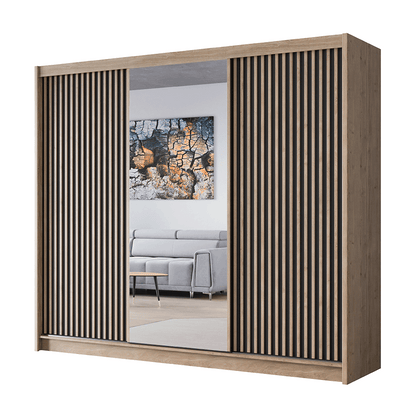 Wardrobe WINDSOR 250 Oak Wotan / Black + Mirror