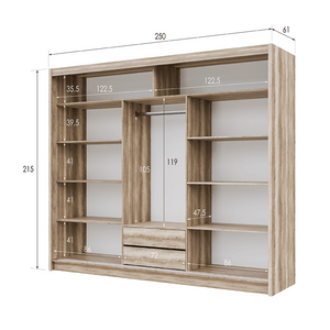 KINGSTON 250cm Sliding Door Wardrobe Oak Canyon + White + Mirror