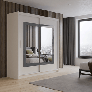MARLOW 203cm Sliding Door Wardrobe Grey Glass