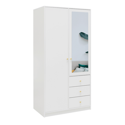 White Mirrored Hinged Door Wardrobe 100cm – HUDSON D2