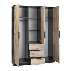 Wardrobe YORK D3 Black / Oak Viking + Mirror