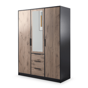 Wardrobe YORK D3 Black / Oak Viking + Mirror