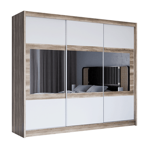 KINGSTON 250cm Sliding Door Wardrobe Oak Canyon + White + Mirror