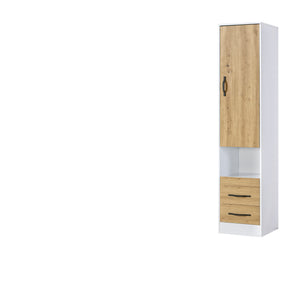 SPACEO Tall Storage Cabinet White / Oak Artisan / Black Handles