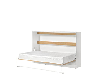 SPACEO Horizontal Wall Bed 120x200 White / Oak Artisan / Black Handles