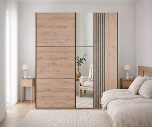 Oak Artistan Mirrored Sliding Door Wardrobe 200cm – KINGSLEY